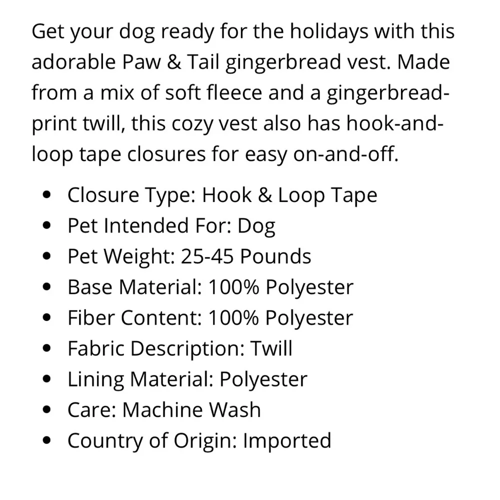 Paw & Tail Red Gingerbread Dog Vest with Tan Sherpa Fur Hook &‎ Loop Close Small